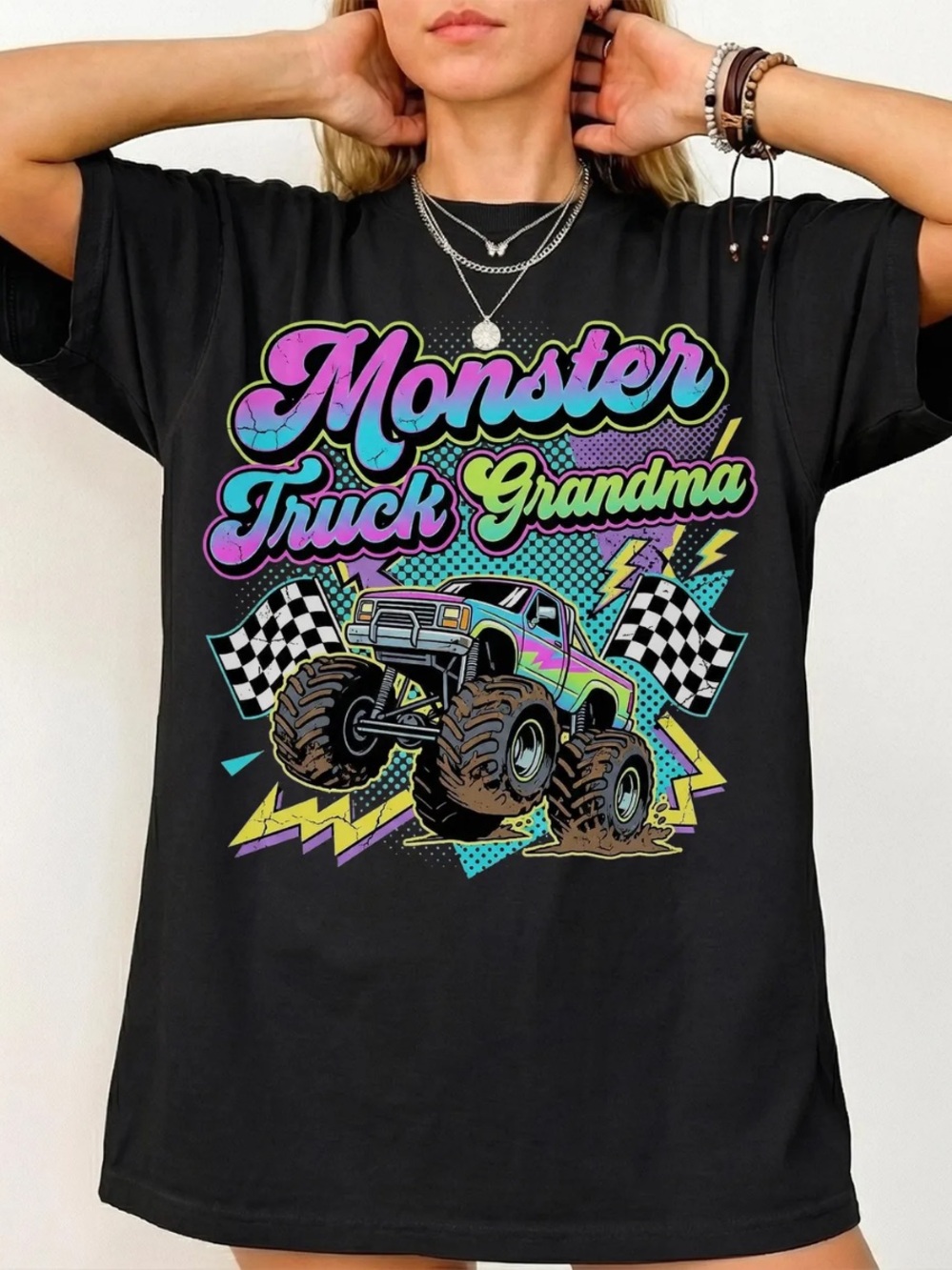 Monster Truck Grandma Kids Graphic Tee - Black
